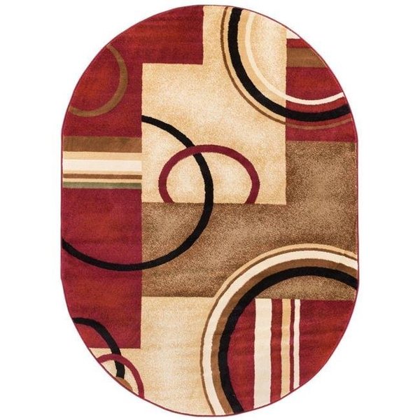 Well Woven Well Woven 54780-6O Arcs & Shapes Modern Oval Rug; Red - 6 ft. 7 in. x 9 ft. 6 in. 54780-6O